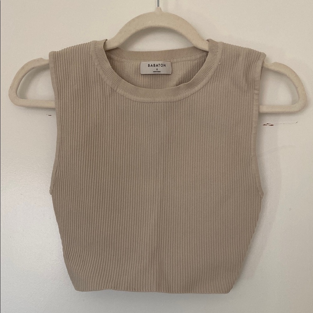 Aritzia Babaton Ribbed Sleeveless Crop Top - Stone